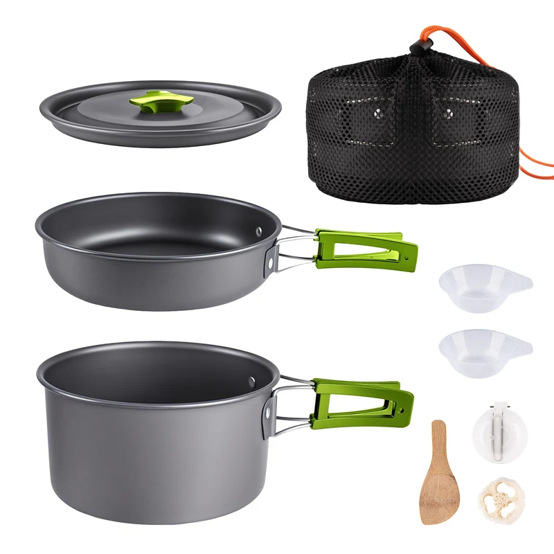 aiGear Camping Kochgeschirr Set/Outdoor Geschirr Set | Camping Topf Kochtopf Tragbar Aluminium | mit