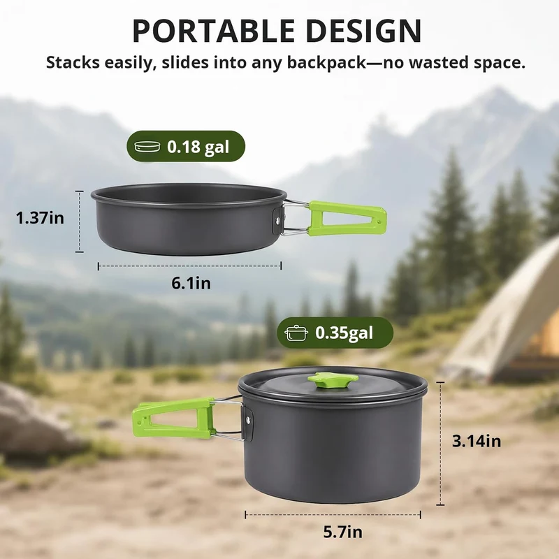 aiGear Camping Kochgeschirr Set/Outdoor Geschirr Set | Camping Topf Kochtopf Tragbar Aluminium | mit