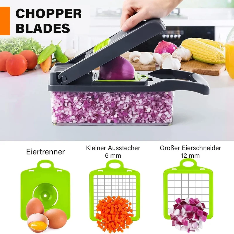 16 In 1 Gemüseschneider, Gemüse Schneider, Mandoline Gemüsehobel, Vegetable Chopper, Würfelschneider