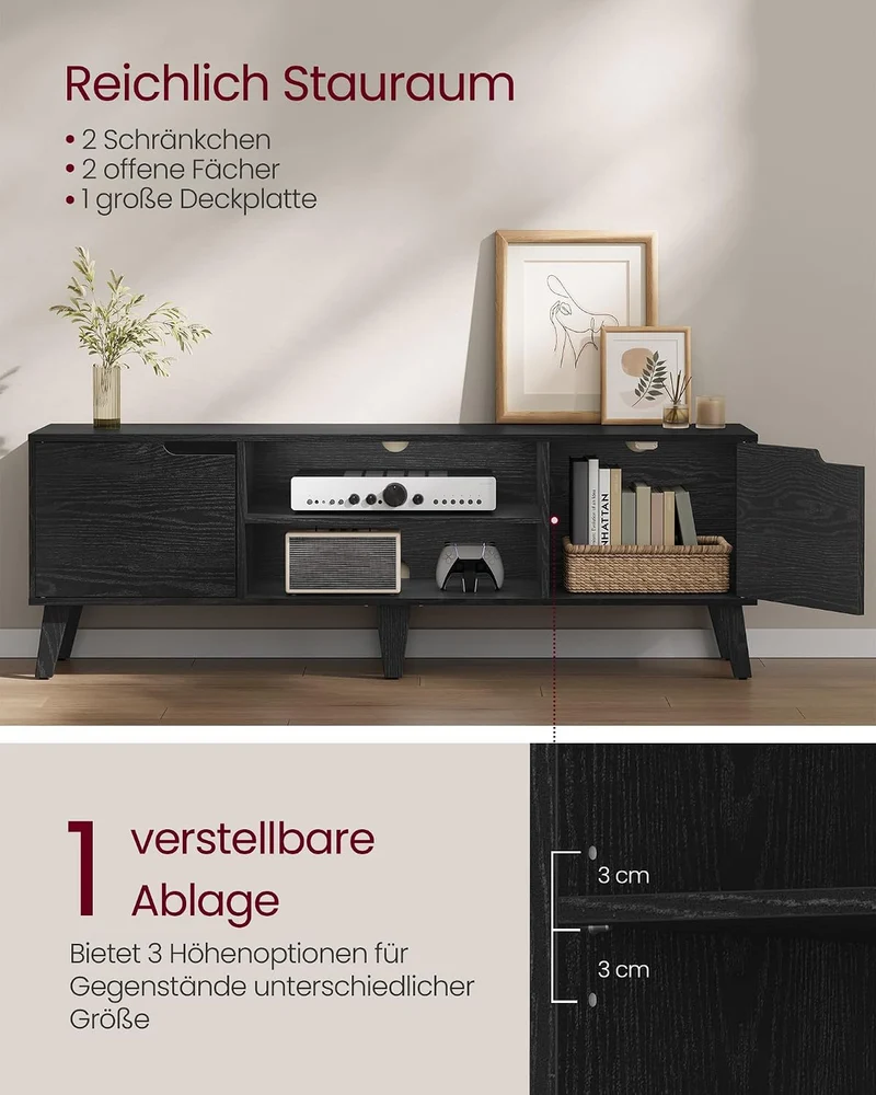 VASAGLE TV-Schrank, Lowboard, Fernsehschrank mit Verstellbarer Ablage, für Fernseher bis zu 65 Zoll,