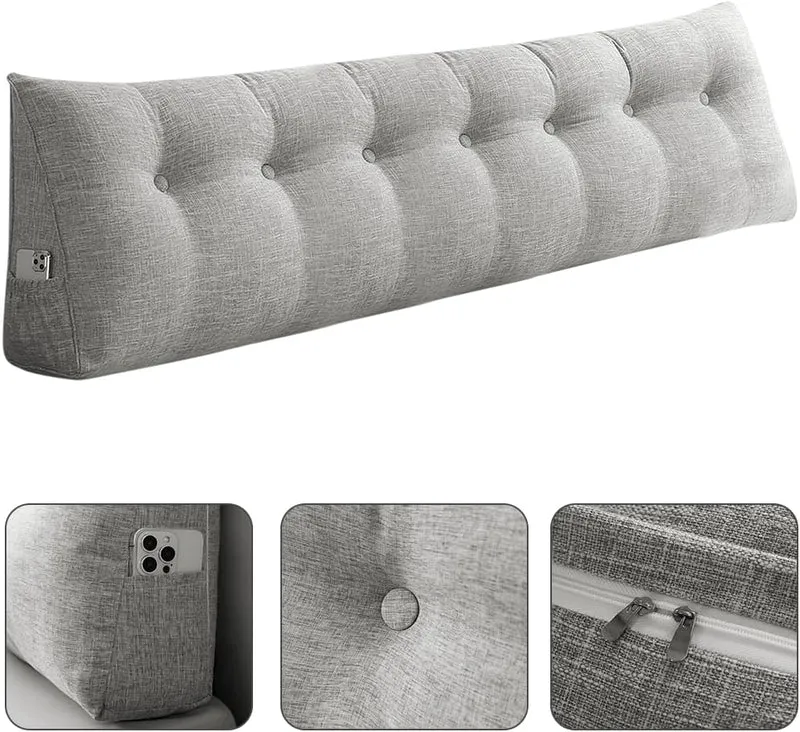 Rückenkissen 200 cm Breit - Lesekissen für Bett und Sofa Keilkissen Rückenpolster Kissen mit Waschba