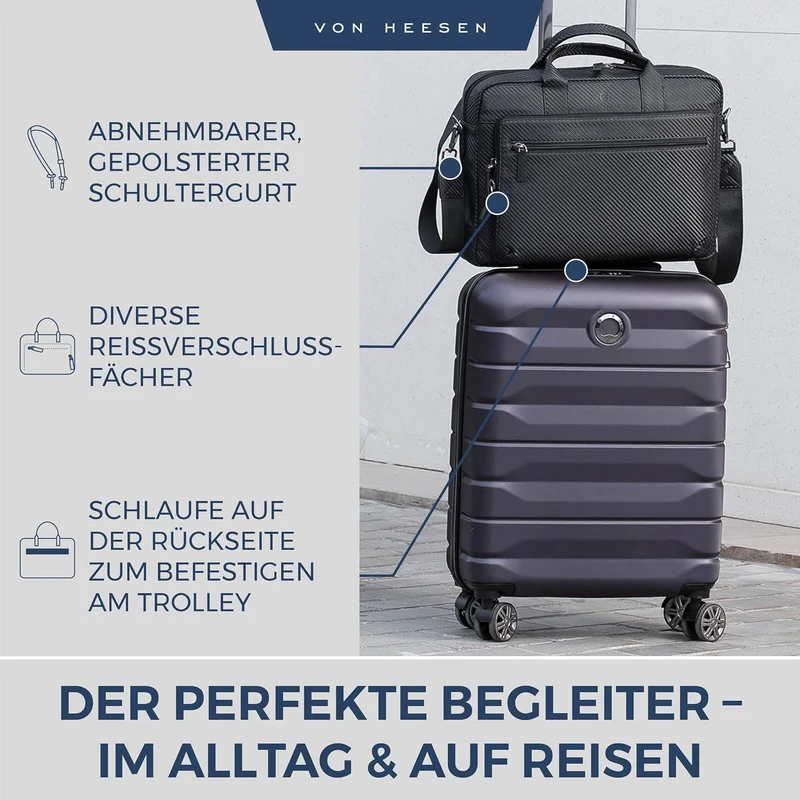 VON HEESEN Umhängetasche & Laptoptasche aus echtem Leder bis 16 Zoll - Aktentasche Herren & Damen -