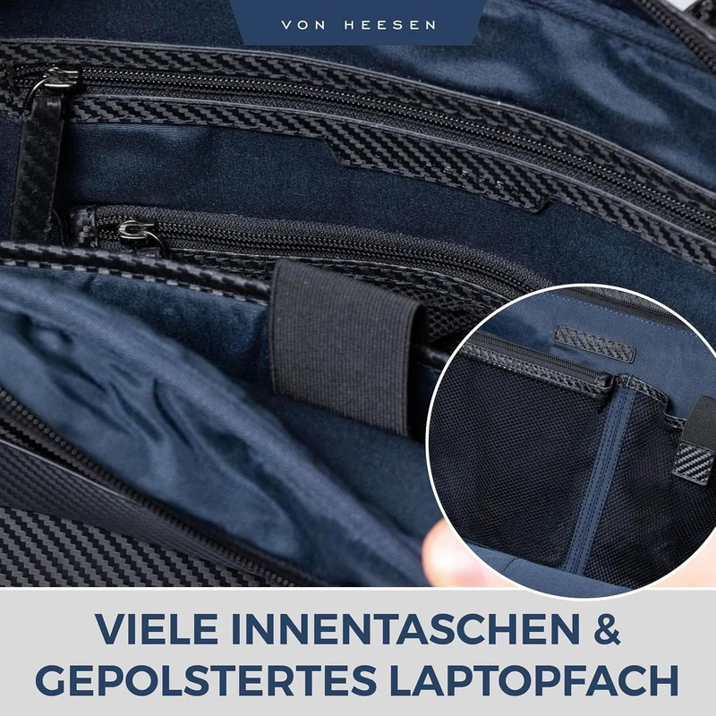 VON HEESEN Umhängetasche & Laptoptasche aus echtem Leder bis 16 Zoll - Aktentasche Herren & Damen -