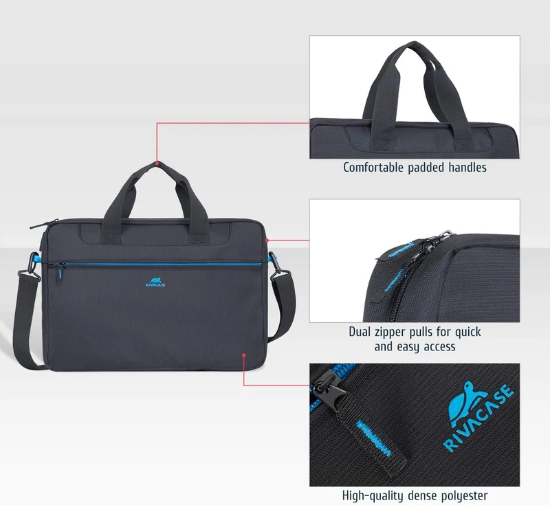 Rivacase Laptoptasche 16 Zoll - ultraleichte Notebooktasche - kompakte Umhängetasche Aktentasche Sch