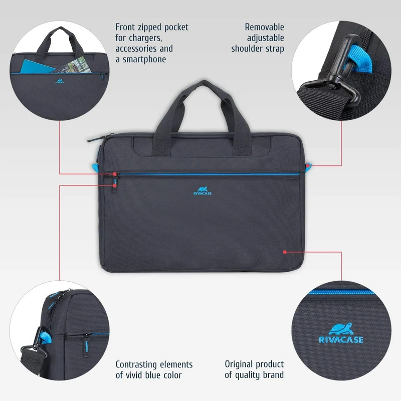 Rivacase Laptoptasche 16 Zoll - ultraleichte Notebooktasche - kompakte Umhängetasche Aktentasche Sch