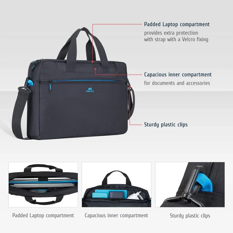 Rivacase Laptoptasche 16 Zoll - ultraleichte Notebooktasche - kompakte Umhängetasche Aktentasche Sch