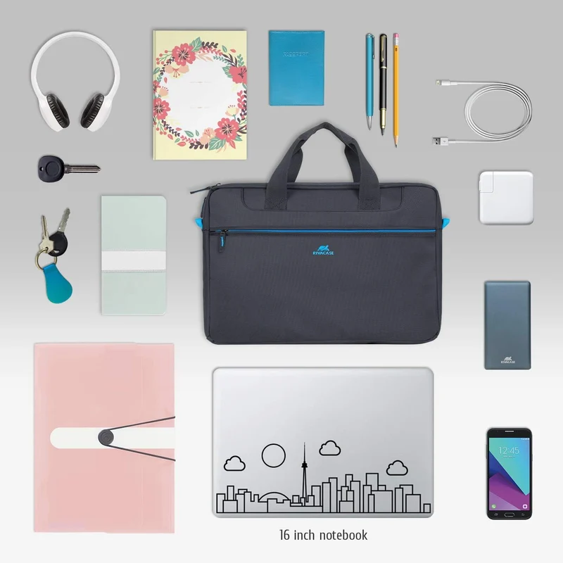 Rivacase Laptoptasche 16 Zoll - ultraleichte Notebooktasche - kompakte Umhängetasche Aktentasche Sch
