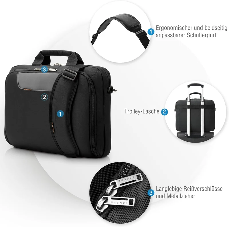 Everki Advance Laptop-Tasche – Schultertasche 40,64 cm (16 Zoll) Schwarz, 40,64 cm (16 Zoll) Schwarz