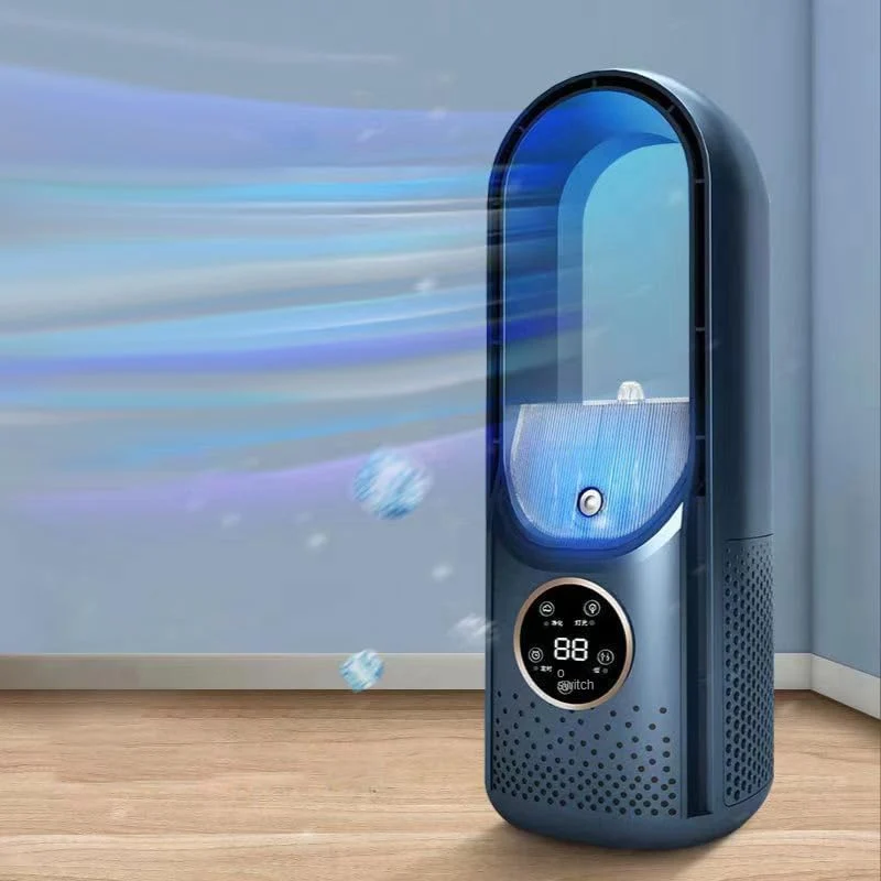 Ventilator Leise, Rotorloser Ventilator mit mit Luftreiniger, 6 Geschwindigkeiten, 9H Timer, USB-Auf