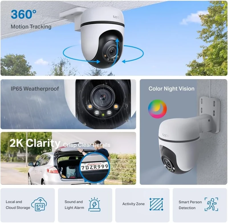 Tapo C510W(2-Pack) 360° WLAN-Überwachungskamera für aussen, Farbnachtsicht, KI-Erkennung, Smart Trac