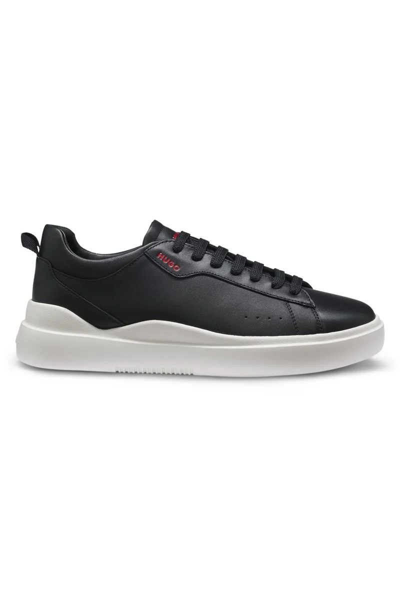 HUGO Herren Blake Tenn Sneakers aus Glattleder mit kontrastfarbenem Branding Grösse 39 EU Schwarz, 3