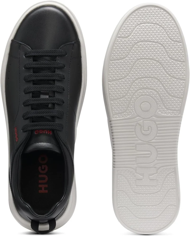 HUGO Herren Blake Tenn Sneakers aus Glattleder mit kontrastfarbenem Branding Grösse 39 EU Schwarz, 3