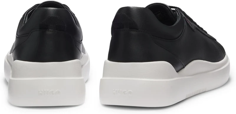 HUGO Herren Blake Tenn Sneakers aus Glattleder mit kontrastfarbenem Branding Grösse 39 EU Schwarz, 3