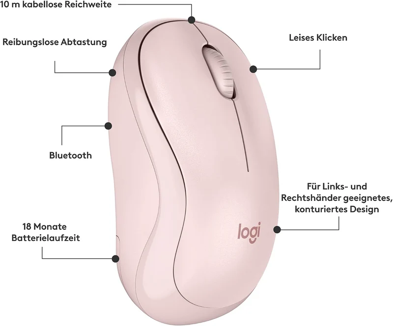 Logitech M240 Silent Bluetooth Maus, Kabellos, Kompakt Rosa, Rosa