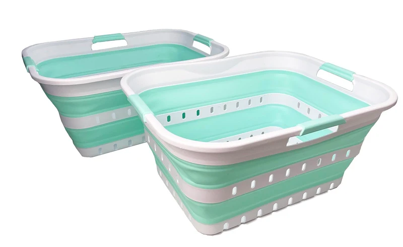 SAMMART 2er-Set 42L faltbarer Aufbewahrungskörbe/-behälter aus Kunststoff – zusammenklappbarer, plat