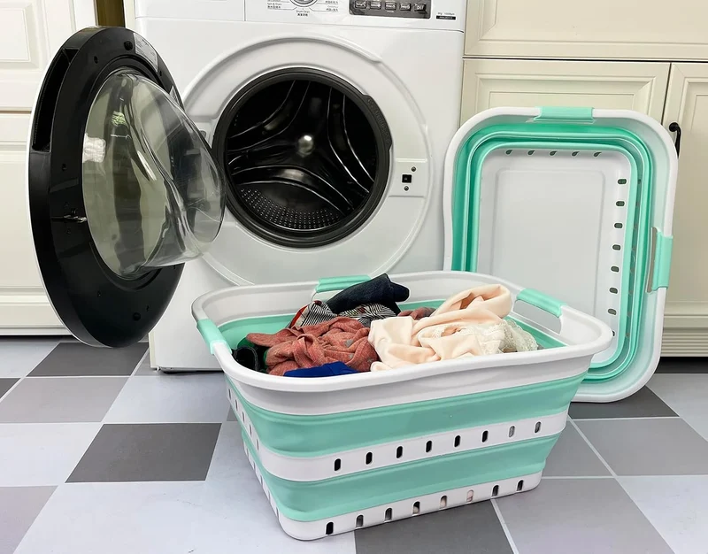 SAMMART 2er-Set 42L faltbarer Aufbewahrungskörbe/-behälter aus Kunststoff – zusammenklappbarer, plat