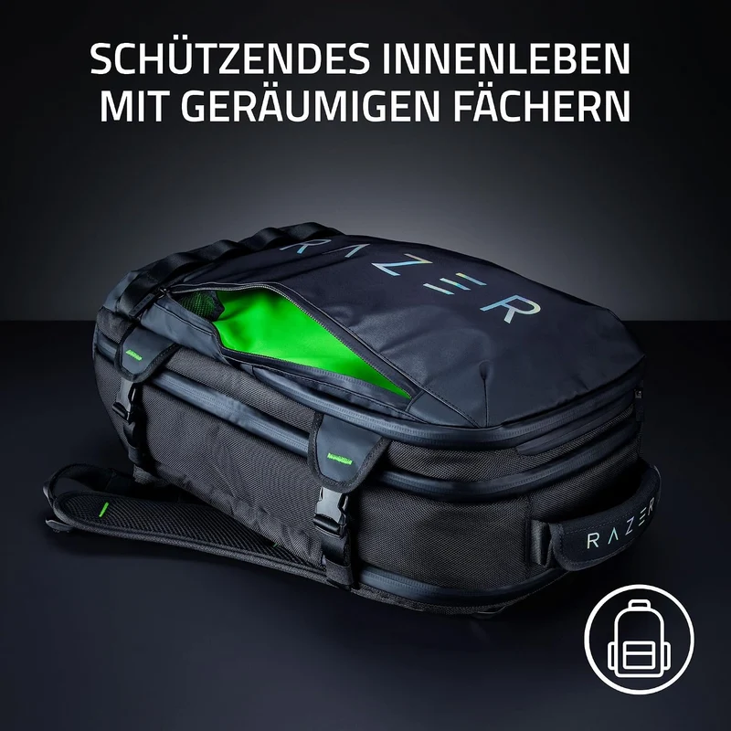 Razer Rogue V3 Backpack (17.3") - Kompakter Reise Rucksack (Fach für Laptop bis 15 Zoll, Abriebfest,