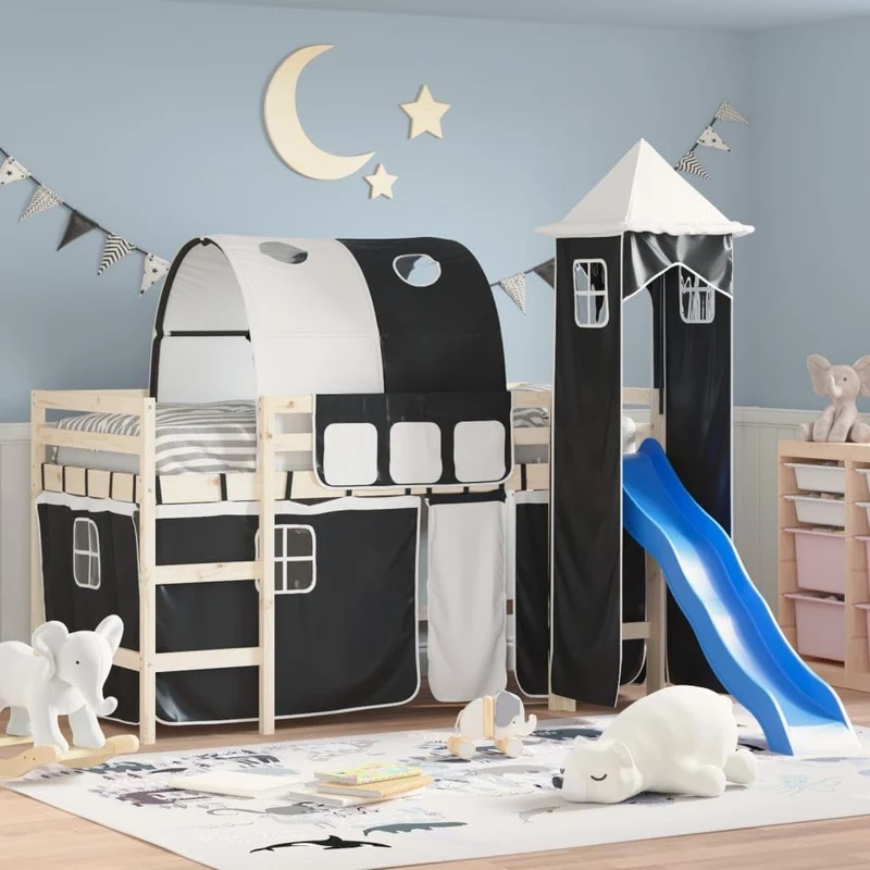 vidaXL Vorhänge, Vorhang Set für Hochbett Spielbett Kinderbett, Bettvorhang mit Tunnel Turm, Spielvo