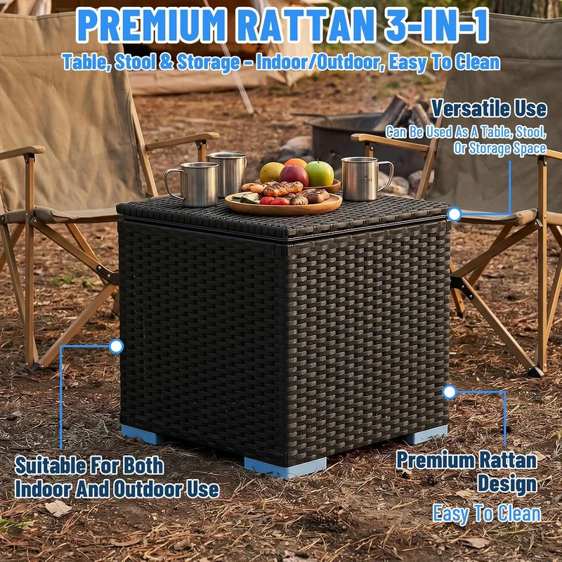 Kühlbox 40L 43x43x43cm – Quadratischer Getränkekühler mit PE Rattan Optik & Doppelwandiger Stahleins