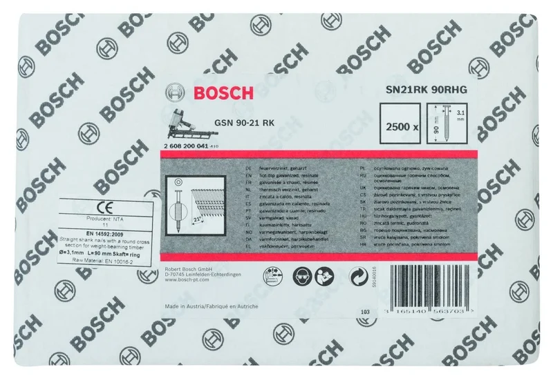 Bosch 2500x PRO SN21FH RG, Streifennagel, 21° Vollkopf (Länge 90 mm,) 90 mm Gerillt / Feuerverzinkt,
