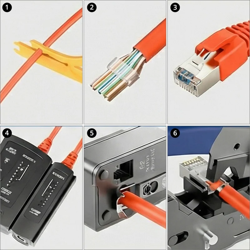 QWORK® Netzwerk Werkzeug Set – Pass Through RJ45 Crimpzange für Cat7, Cat6, Cat5, inkl. LAN Kabel Te