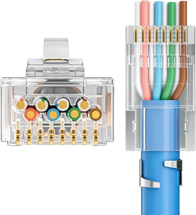 QWORK® Netzwerk Werkzeug Set – Pass Through RJ45 Crimpzange für Cat7, Cat6, Cat5, inkl. LAN Kabel Te