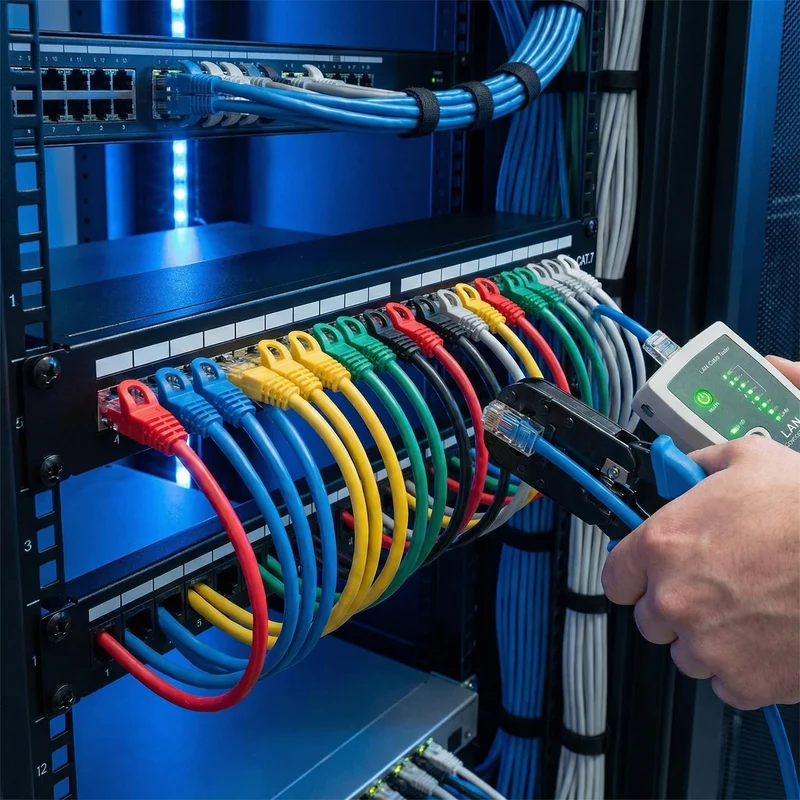 QWORK® Netzwerk Werkzeug Set – Pass Through RJ45 Crimpzange für Cat7, Cat6, Cat5, inkl. LAN Kabel Te