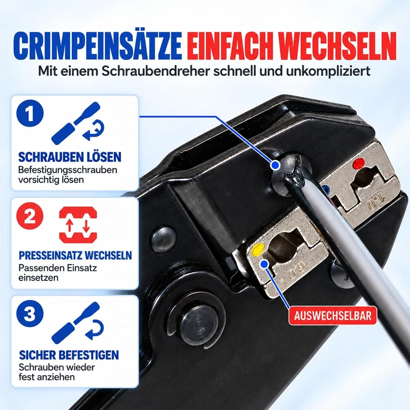 Crimpzange Set 6-teilig, Ratschen-Crimpzange mit 6 Wechselbacken