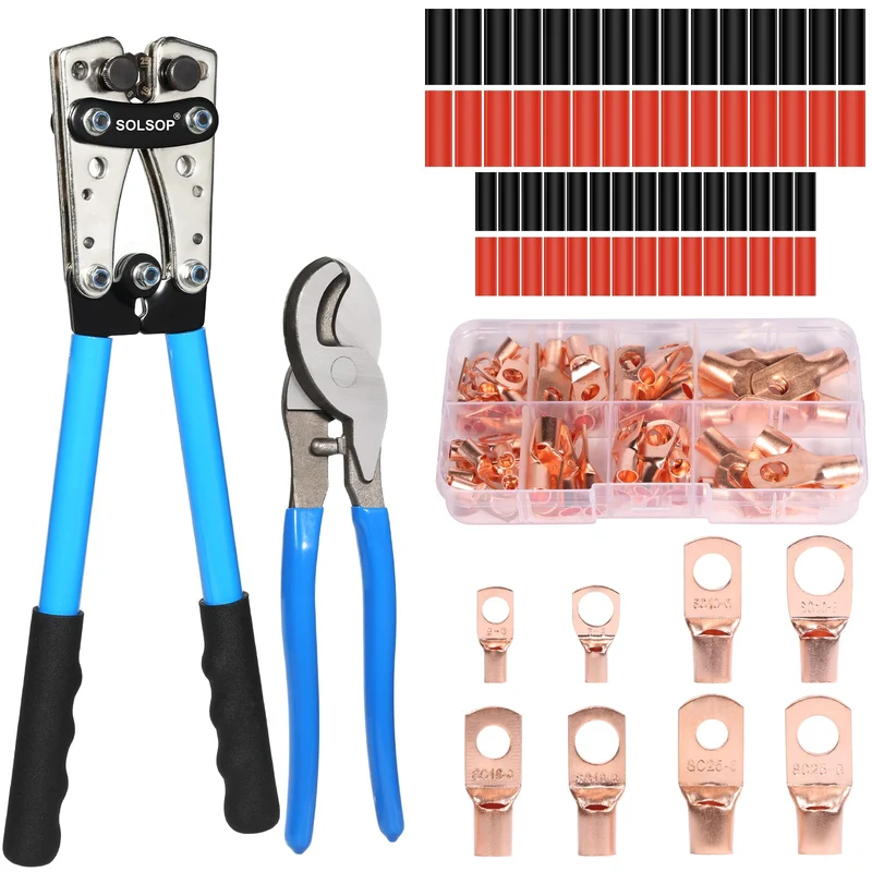 Solsop Batteriekabelschuh Crimpzange Set 6-50mm² mit Kabelschneider 6-50mm² Set, 6-50mm² Set