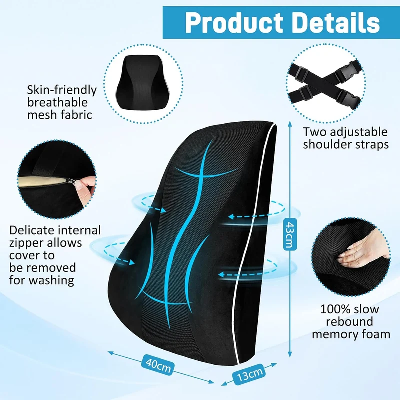 Memory Foam Rückenkissen ergonomisch mit Thermoregulierung & Gurten