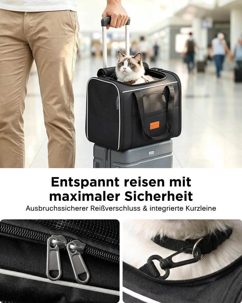 Katzentransporttasche faltbar bis 10 kg – Stabile Transportbox für Katzen & kleine Hunde mit Stahlra