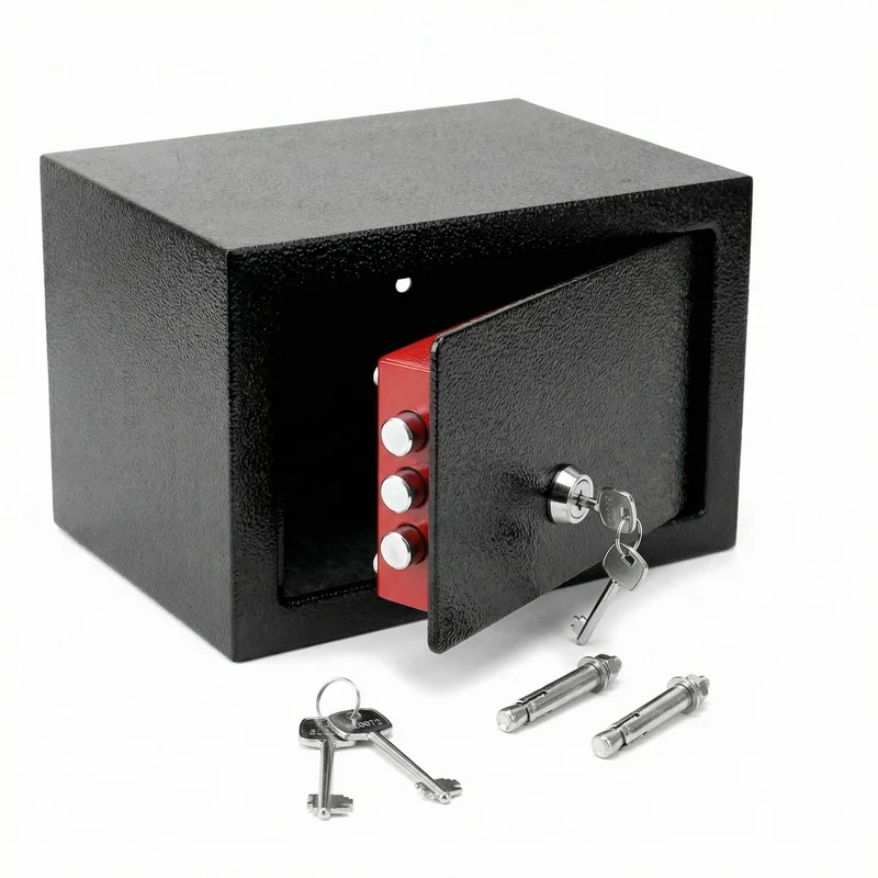 QWORK® Klein Safe Tresor 23 x 17 x 17 cm mit Triple-Bit Schlüssel, Möbeltresor Hohe Sicherheit Stahl