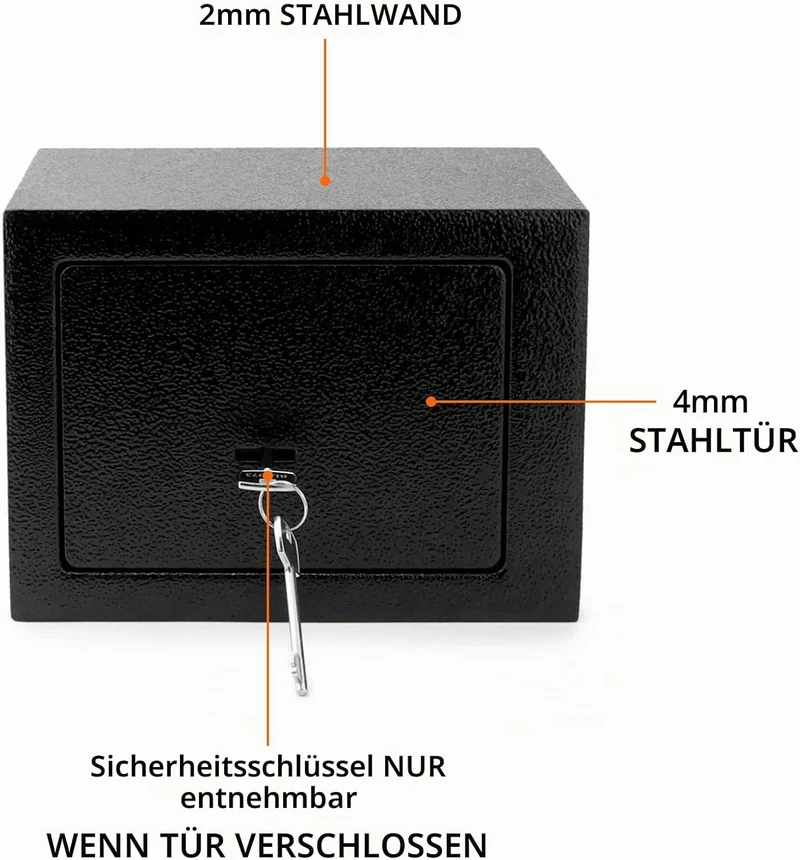 QWORK® Klein Safe Tresor 23 x 17 x 17 cm mit Triple-Bit Schlüssel, Möbeltresor Hohe Sicherheit Stahl