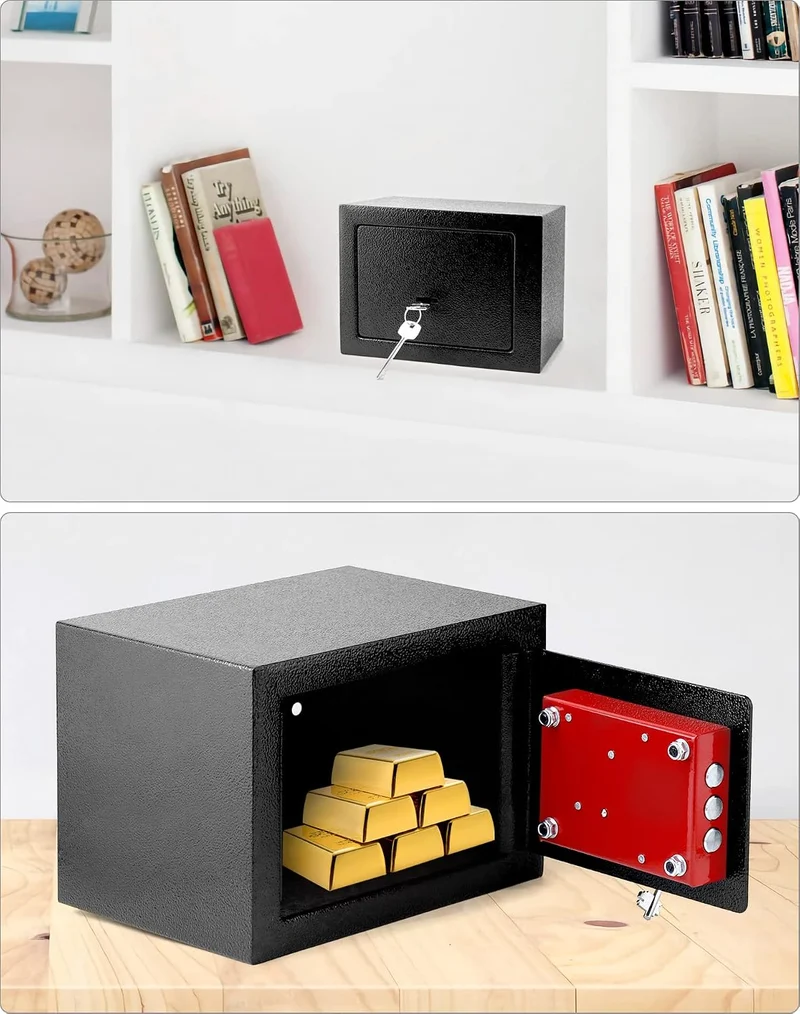 QWORK® Klein Safe Tresor 23 x 17 x 17 cm mit Triple-Bit Schlüssel, Möbeltresor Hohe Sicherheit Stahl