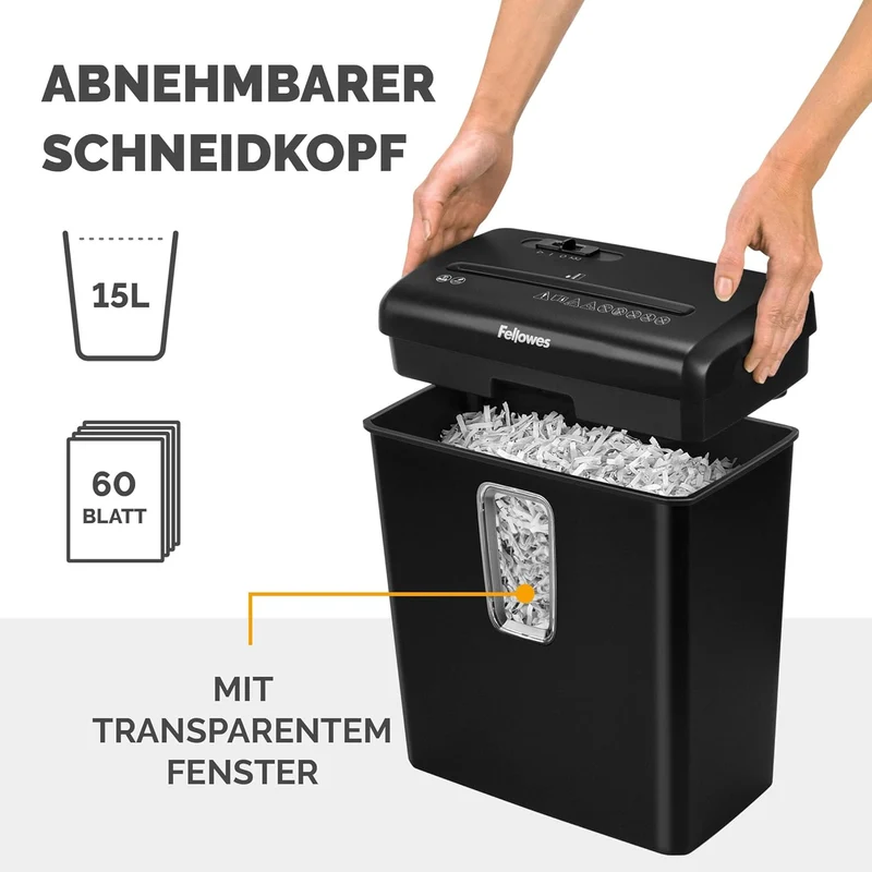 Fellowes Aktenvernichter 6 Blatt Partikelschnitt (P4), TÜV SÜD + GS zertifizierter Papierschredder Z