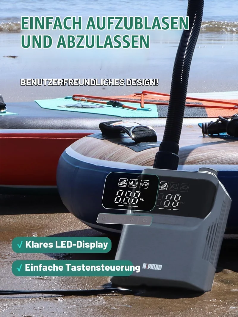 Niphean Elektrische Luftpumpe SUP mit(Extra-Langem) 300cm Ladekabel, 50 PSI SUP Pumpe Elektrisch mit