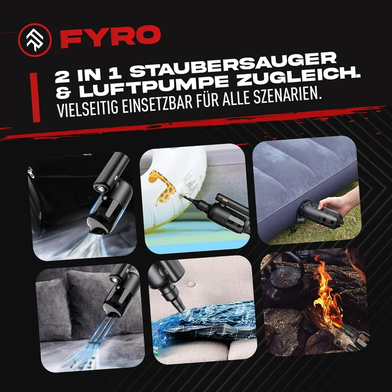 FYRO elektrische Luftpumpe, 4000 mAh, 10 Bar Kompressor für Fahrräder, Motorräder, Autos, Luftmatraz