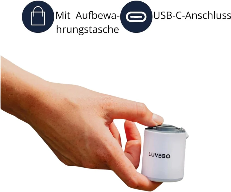 Luvego Mini-Akku-Luftpumpe, 180 l/min, 3,5 kPa, 1300 mAh, elektrische Pumpe zum Aufblasen und Absaug