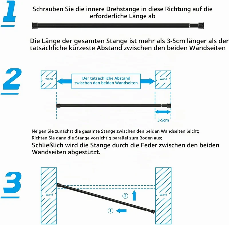 Teleskopstange Gardinenstange ohne Bohren Duschstange Ausziehbar Teleskop Kleiderstange für Badezimm