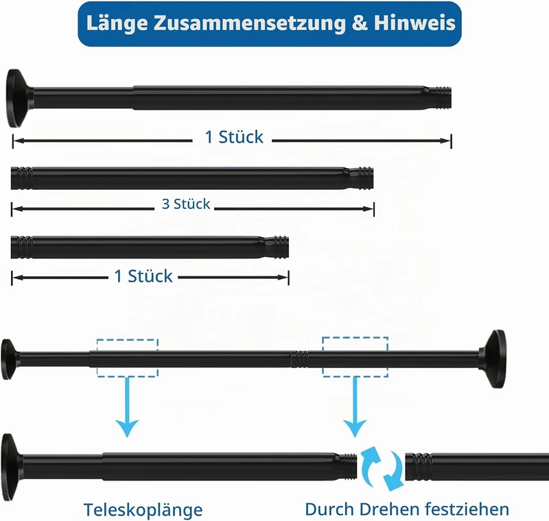 Teleskopstange Gardinenstange ohne Bohren Duschstange Ausziehbar Teleskop Kleiderstange für Badezimm