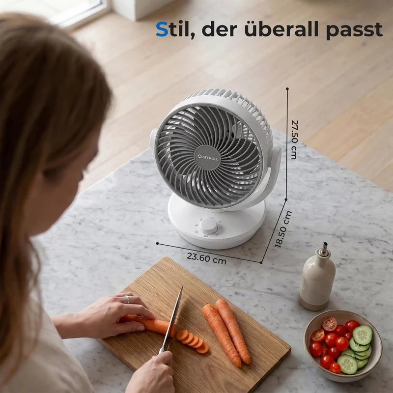 Aeroll Ventilator Leise, Tischventilator, 3D Turbo-Luftzirkulator mit 3 Geschwindigkeitsstufen, 130°