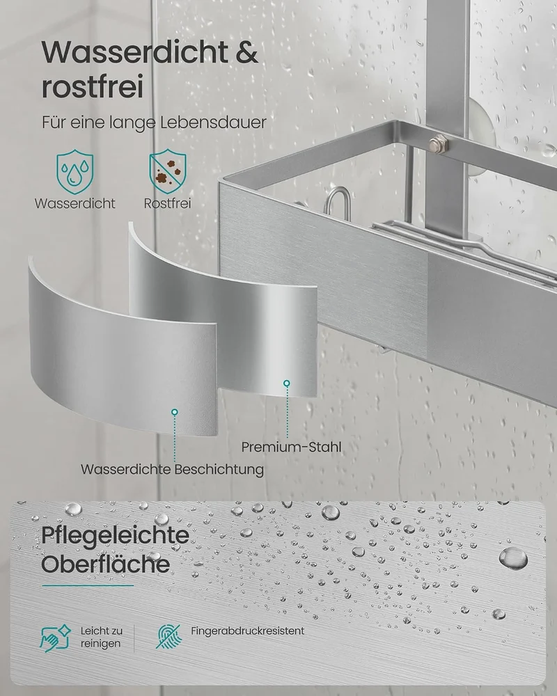 SONGMICS Duschablage ohne Bohren, 3 Ebenen Duschregal zum Hängen, Silber Silber 3 Ebenen, Silber 3 E