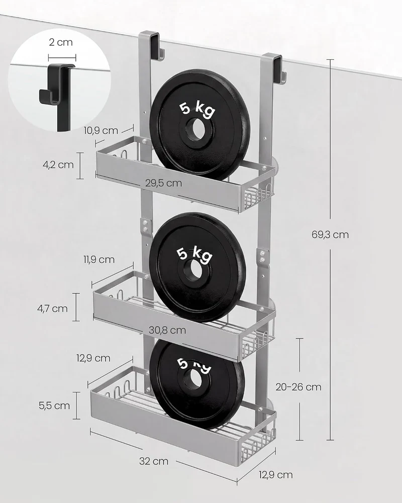 SONGMICS Duschablage ohne Bohren, 3 Ebenen Duschregal zum Hängen, Silber Silber 3 Ebenen, Silber 3 E