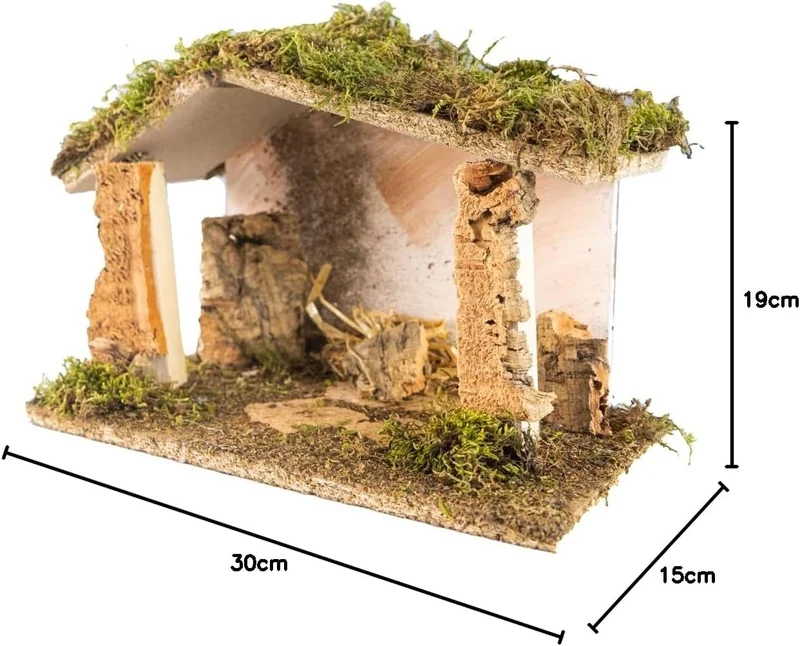 Leere Hütte für Krippe 30 x 15 x 19 cm (11,81 x 5,90 x 7,48 Zoll), Struktur hergestellt und von Hand