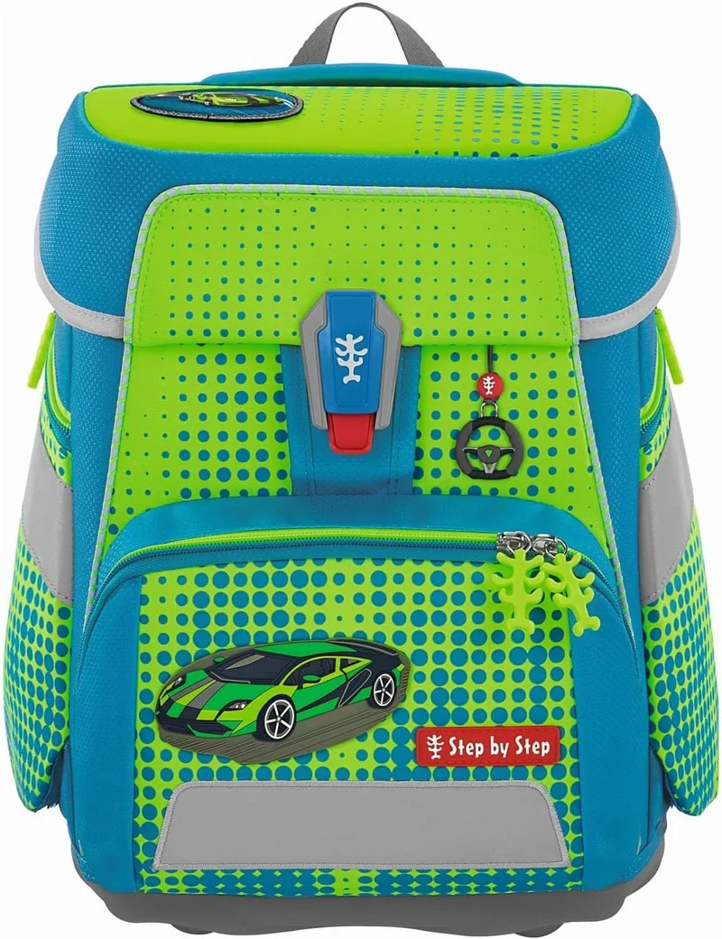 Step by Step Schulranzen-Set Space NEON Race Car Chuck, 5-teilig, grün, ergonomischer Tornister mit