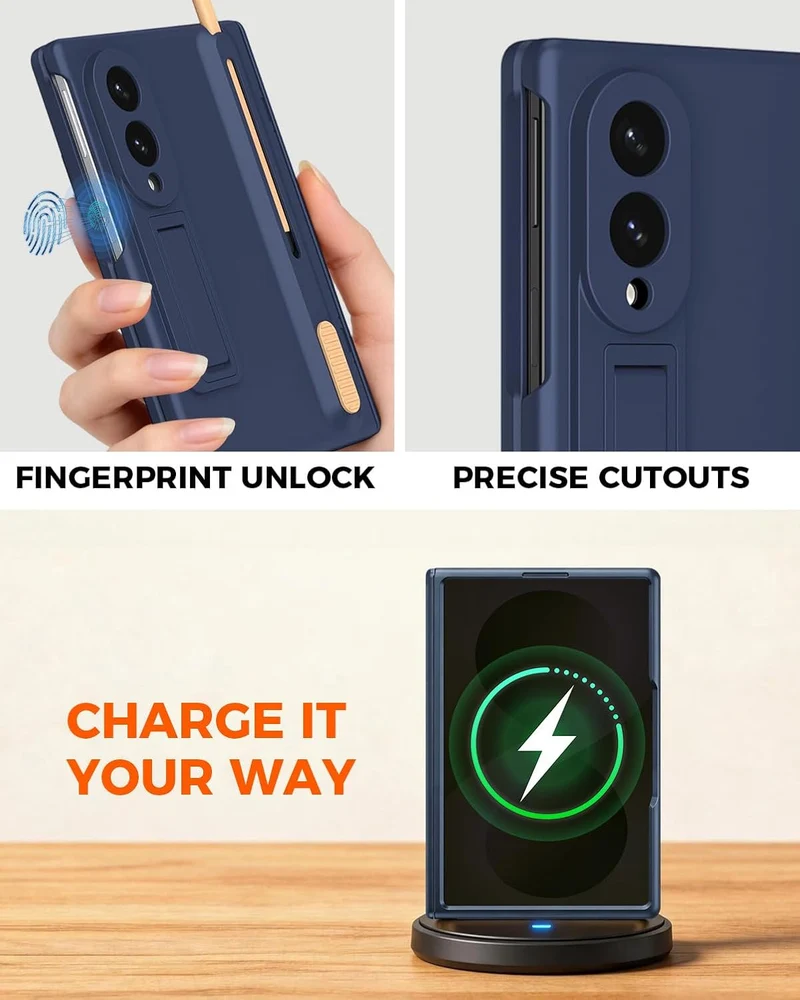 NINKI Hülle für Samsung Galaxy Z Fold 8 mit Stift und Penhalter, [Scharnierschutz & Displayschutz] M