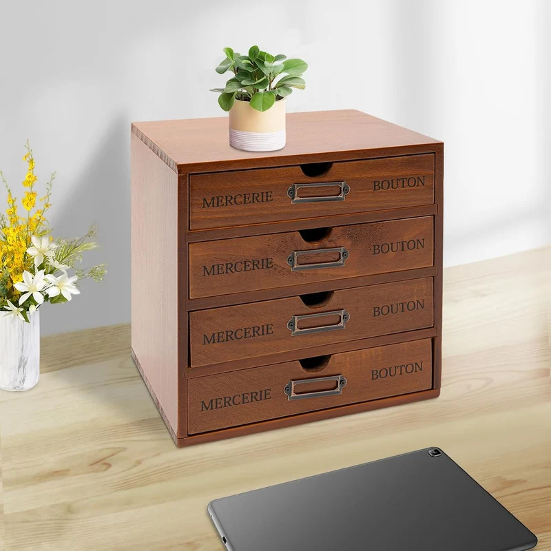 Schreibtisch Organizer Holz Büro Aufbewahrungsbox mit Schubladen Vintage für Büroutensilien Halskett