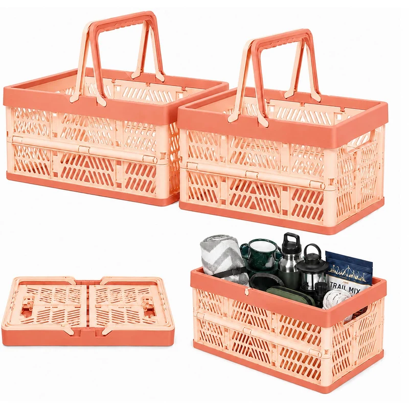 2 Stück Klappbox Faltbar mit Henkel(Orange)30,5 x 20,5 x 16,5 cm, Orange