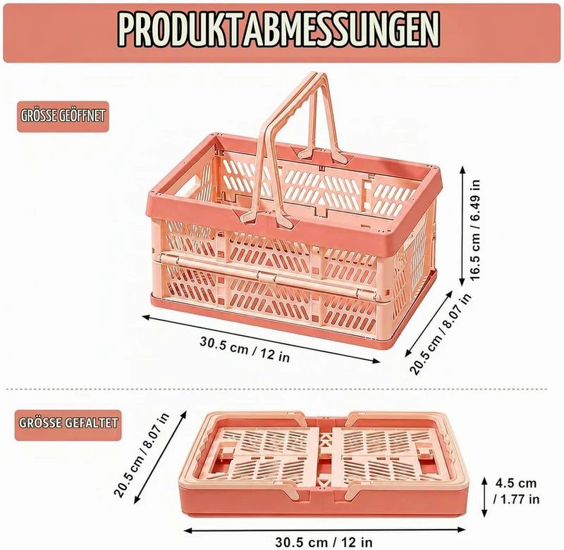 2 Stück Klappbox Faltbar mit Henkel(Orange)30,5 x 20,5 x 16,5 cm, Orange