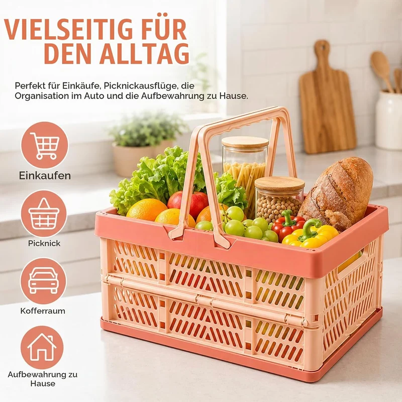 2 Stück Klappbox Faltbar mit Henkel(Orange)30,5 x 20,5 x 16,5 cm, Orange